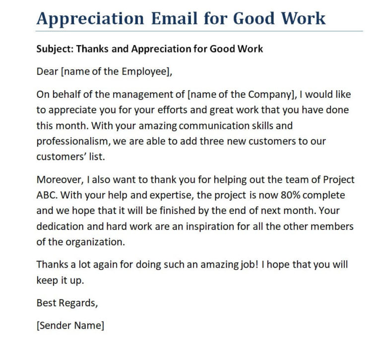 Appreciation Email for Good Work Template [in WORD & PDF] - Day To Day ...