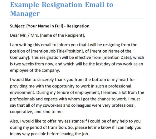 Professional Resignation Email to Manager/Employer (with FREE Samples ...