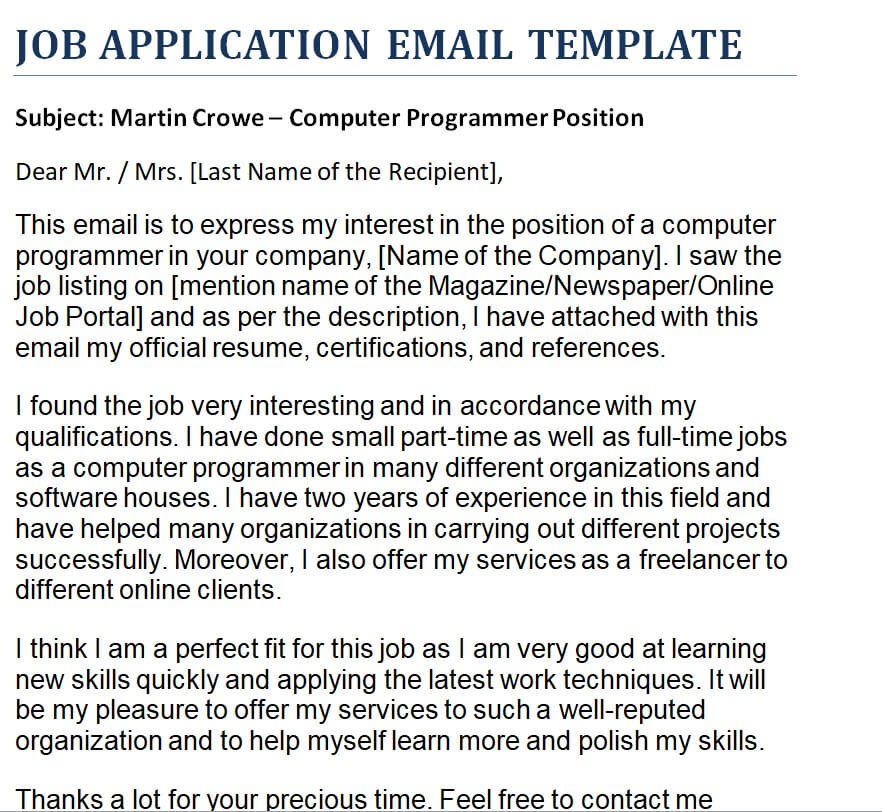message for applying job