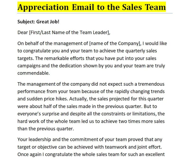 Sample Appreciation Email To The Team Template WORD PDF Day To 