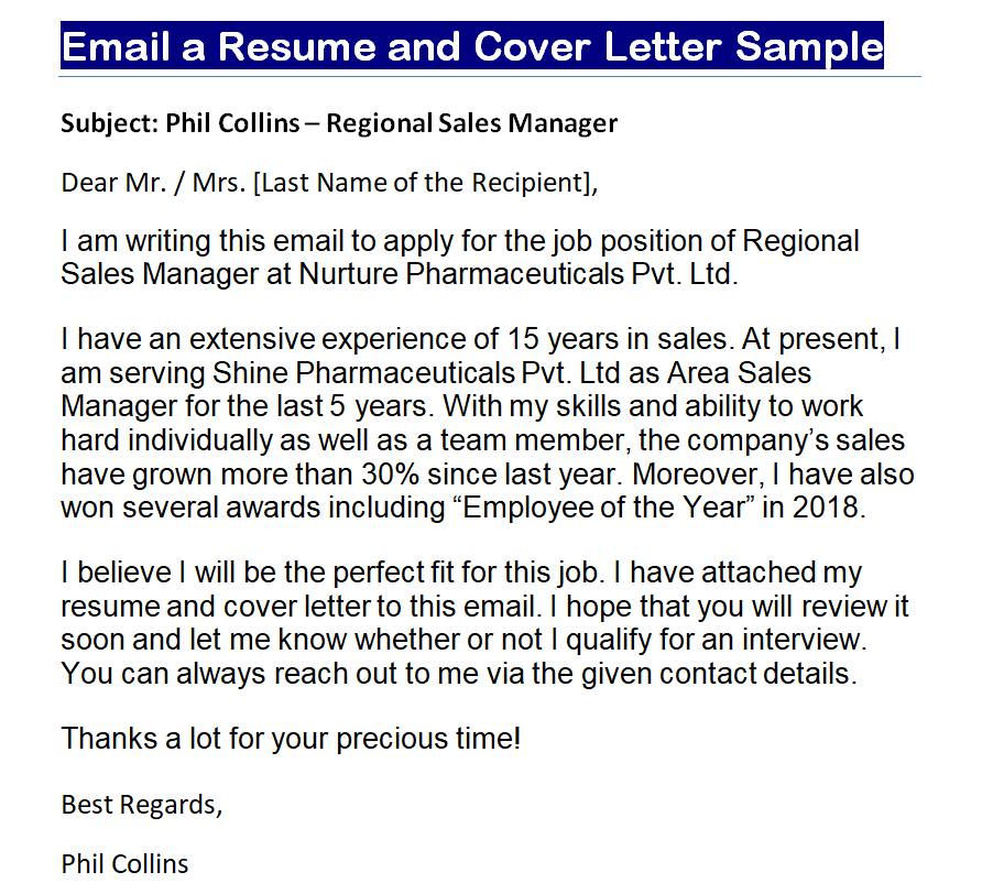 Professional Way to Email a Resume and Cover Letter (with Email Sample ...