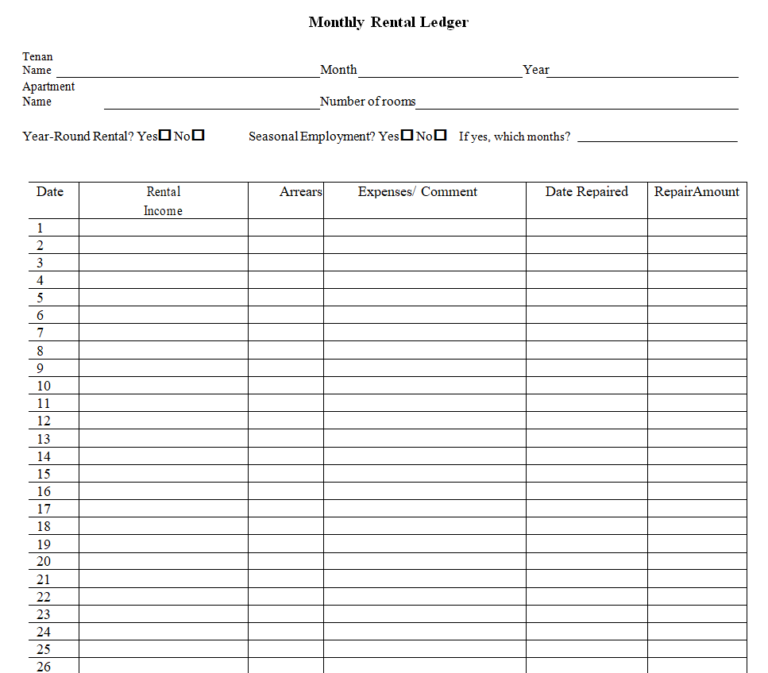 28+ Customizable Rental Ledger Templates (excel & Word) - Day To Day Email