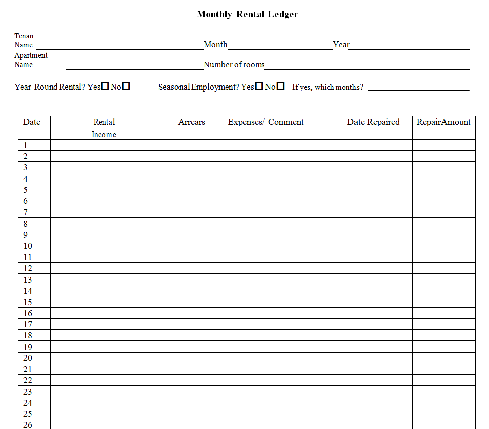 28+ Customizable Rental Ledger Templates (EXCEL & WORD) - Day To Day Email