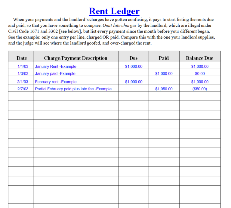 28+ Customizable Rental Ledger Templates (EXCEL & WORD) - Day To Day Email