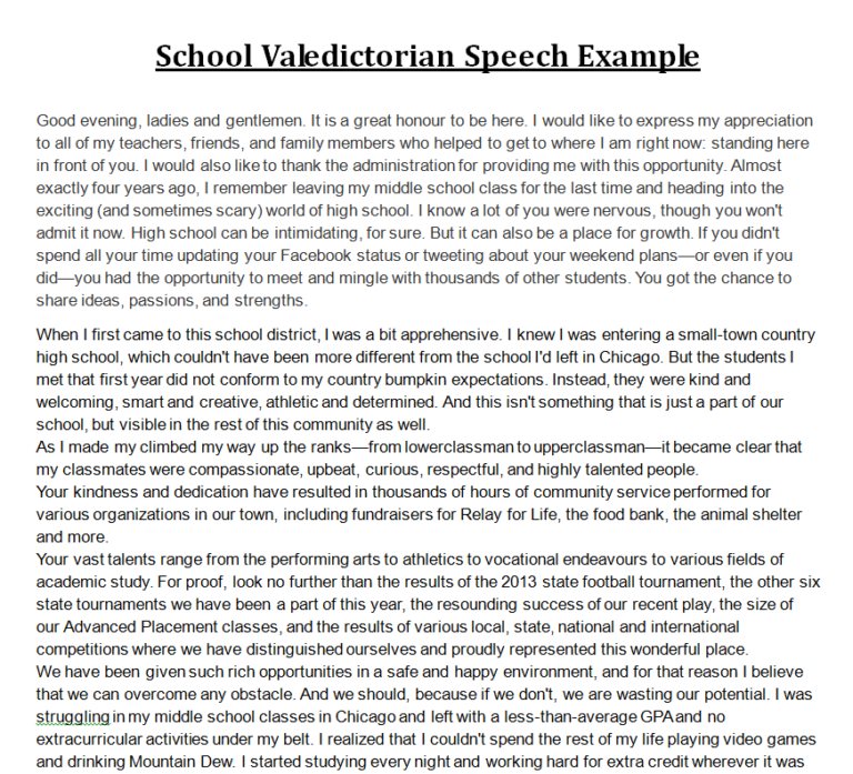 examples of valedictorian speeches for high school