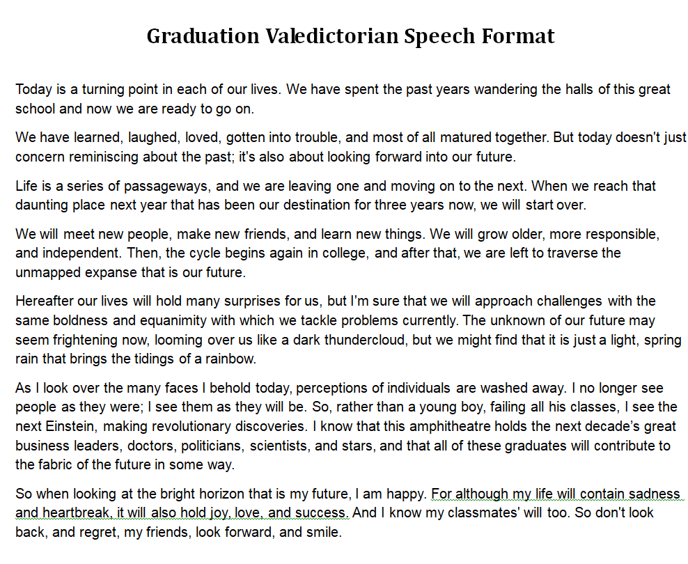 examples of valedictorian speeches for college