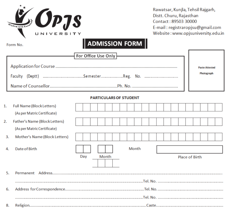 presentation school admission form