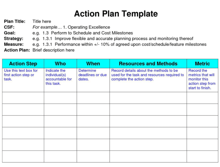 action plan in business plan example