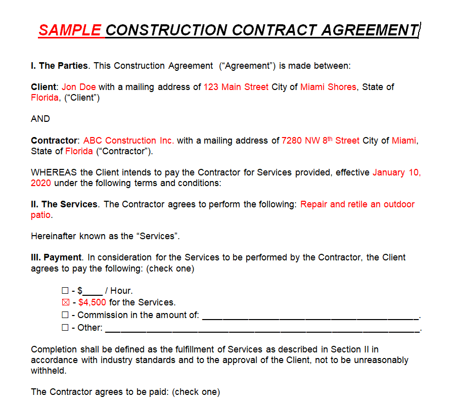 35  FREE Construction Contract Agreement Samples WORD PDF Day To