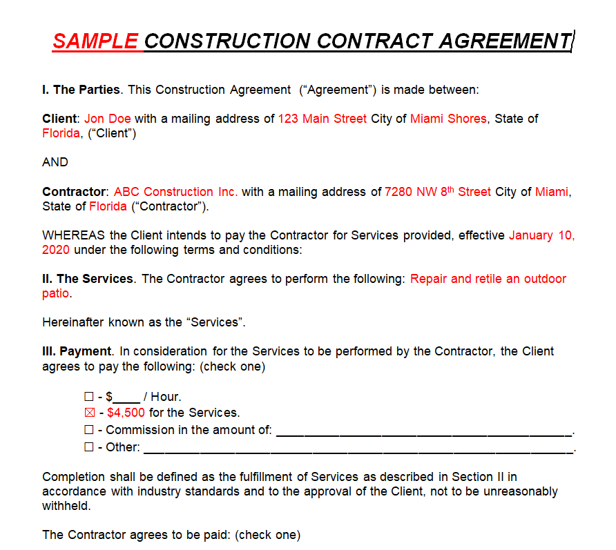 35 FREE Construction Contract Agreement Samples WORD PDF Day To 