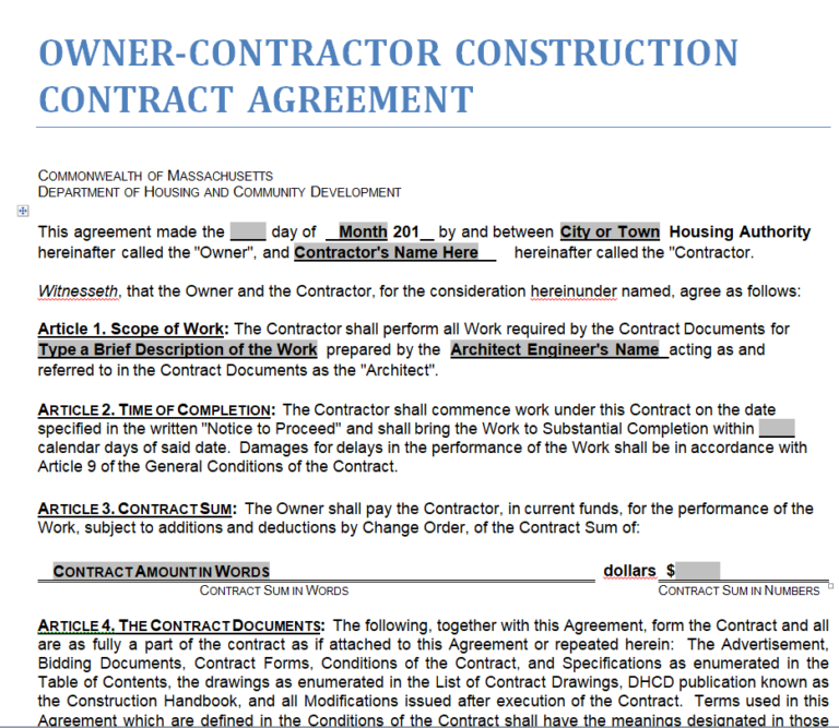 35+ FREE Construction Contract Agreement Samples [WORD & PDF] Day To