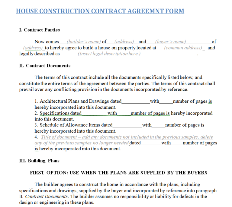 35 Free Construction Contract Agreement Samples Word And Pdf Day To Day Email 1899