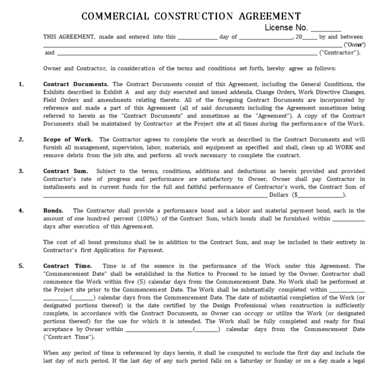 35+ FREE Construction Contract Agreement Samples [WORD & PDF] - Day To ...