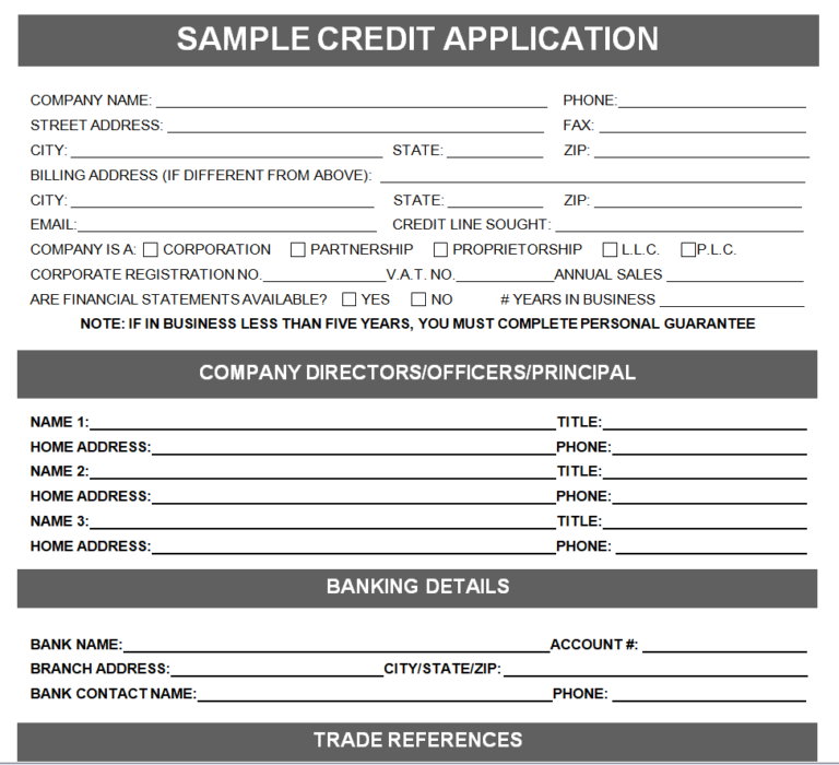 63+ Official Credit Application Form Templates in MS WORD - Day To Day ...