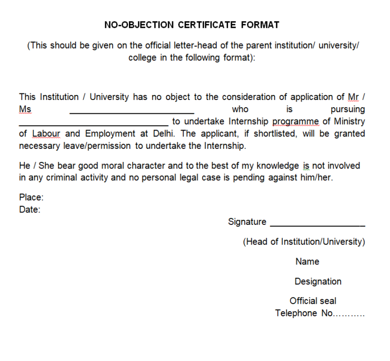 no objection certificate format for phd admission