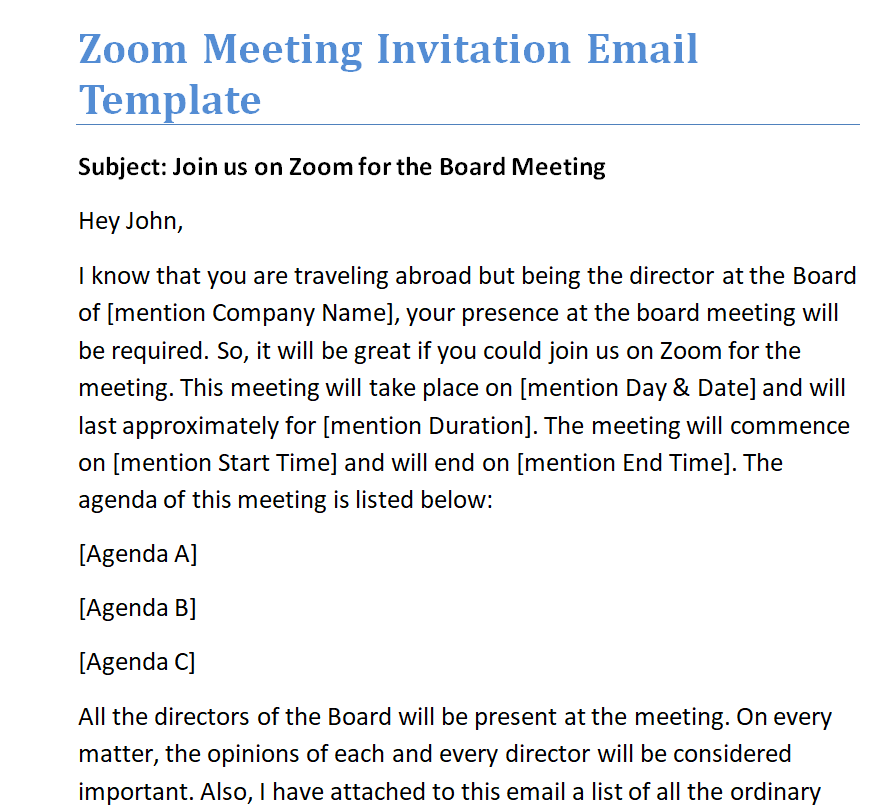 Zoom Meeting Invite Email Template at tarsaigeblog Blog