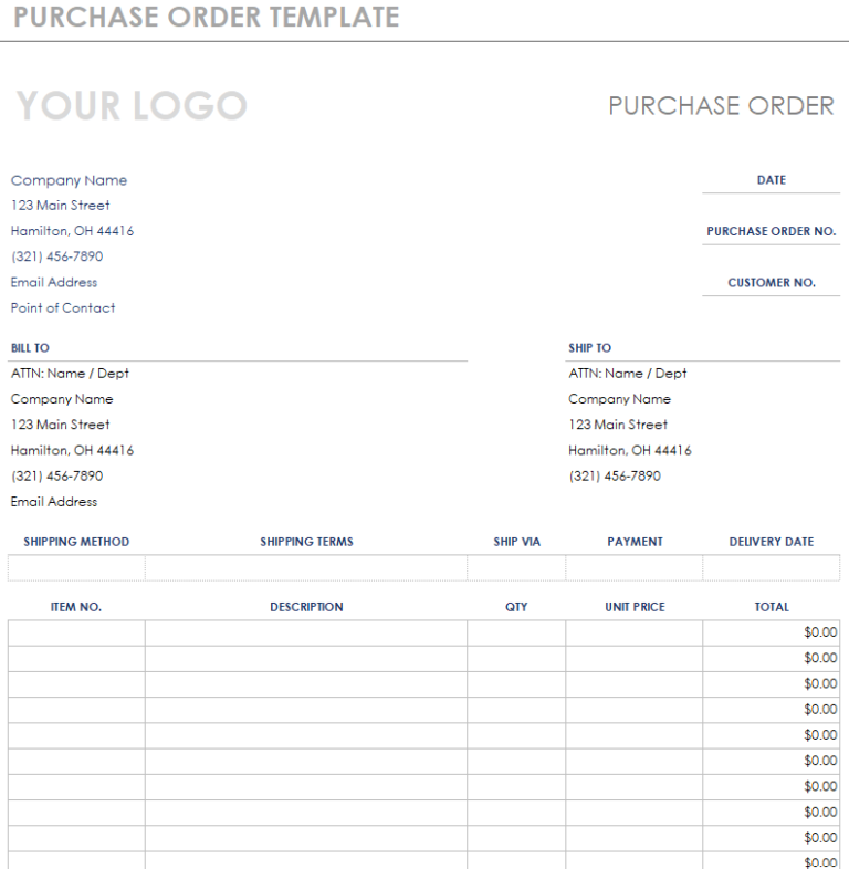 30+ Best Purchase Order Templates in Excel - Day To Day Email