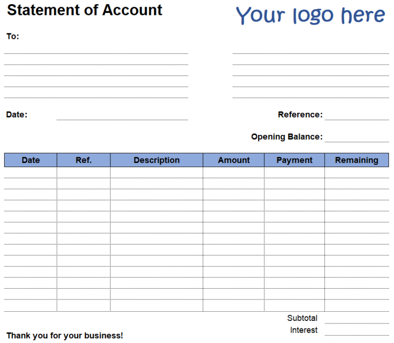 18 Official Statement Of Account Templates [in Excel And Word] Day To Day Email