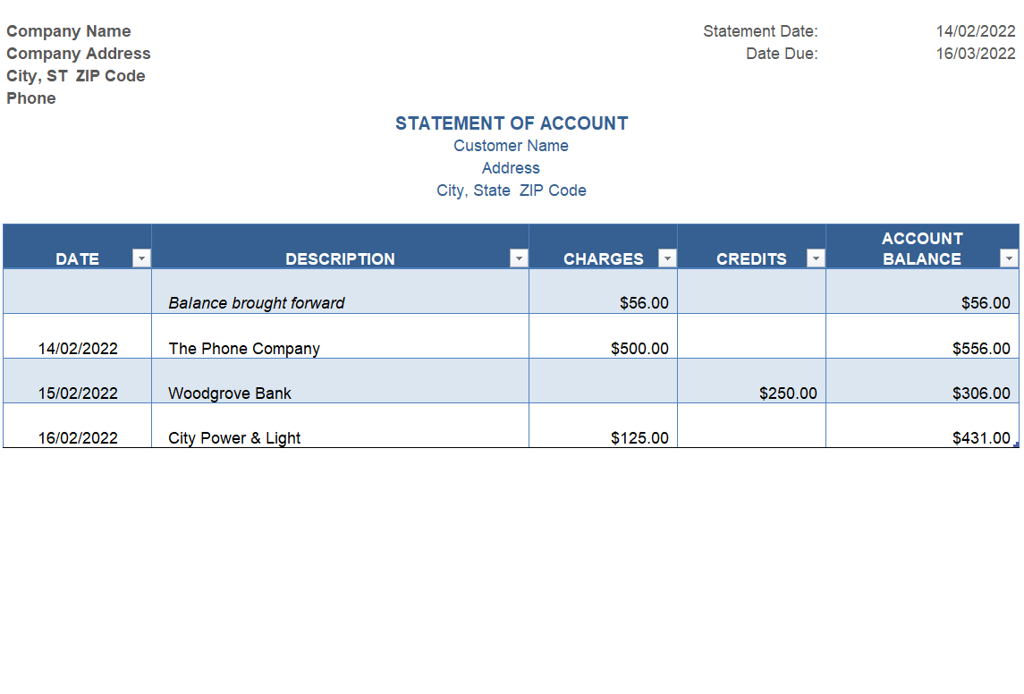 18+ Official Statement of Account Templates [in Excel & Word] - Day To ...