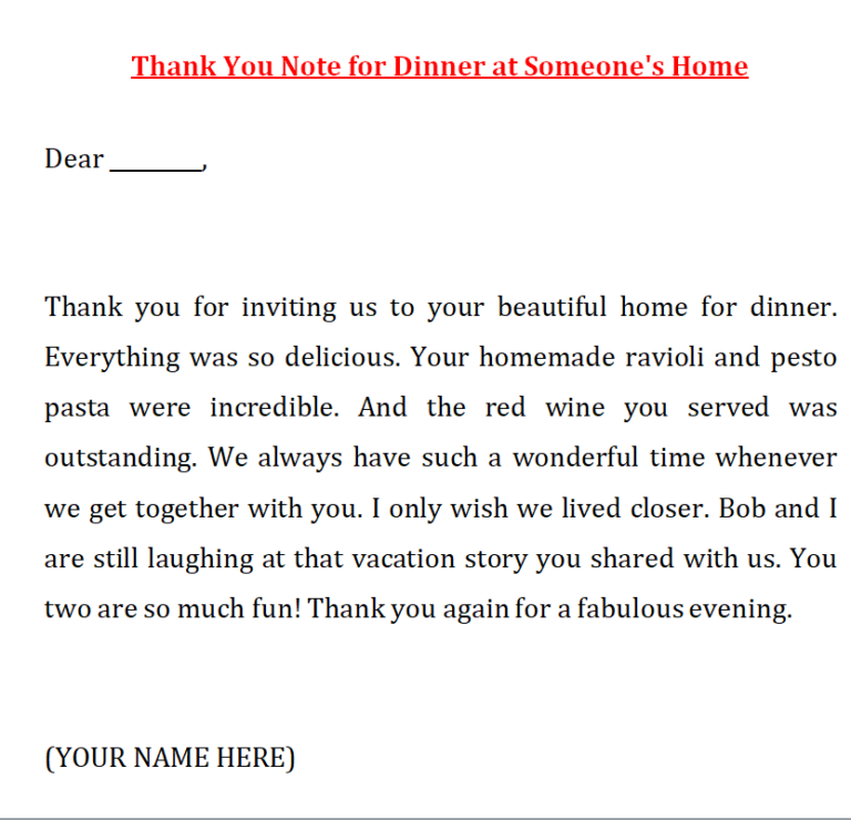 9 BEST Thank You Note for Dinner Samples (Customizable) Day To Day Email