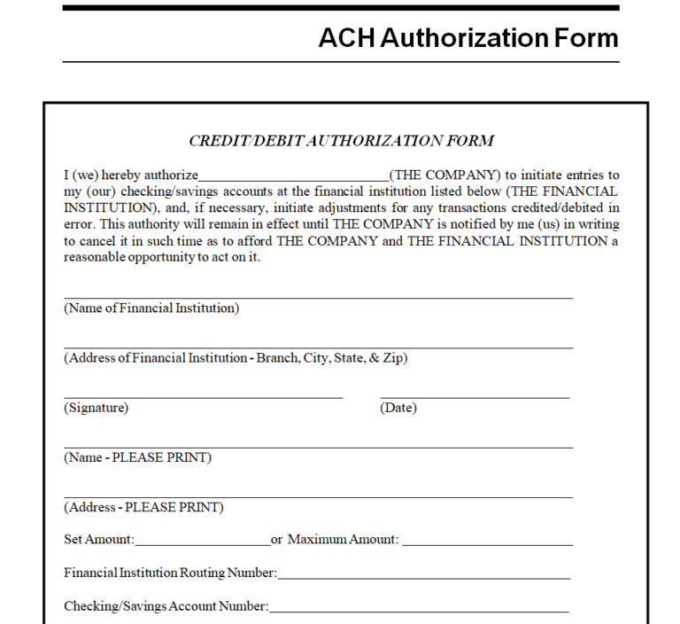 8+ Easily Editable ACH Form Templates in MS WORD Day To Day Email