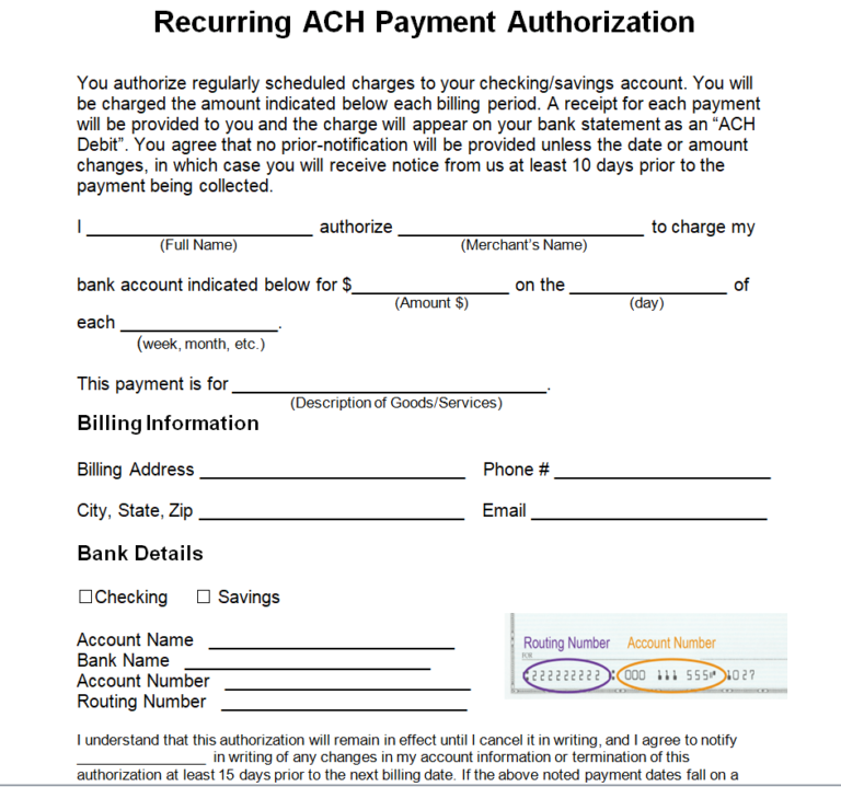8+ Easily Editable ACH Form Templates in MS WORD Day To Day Email