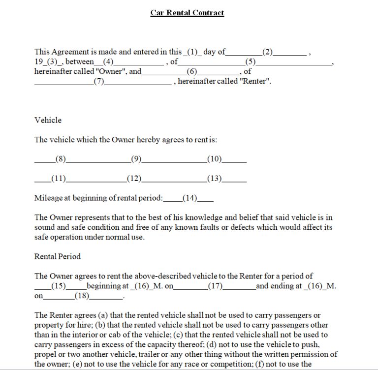 27+ FREE Car Rental Agreement Samples in MS WORD - Day To Day Email